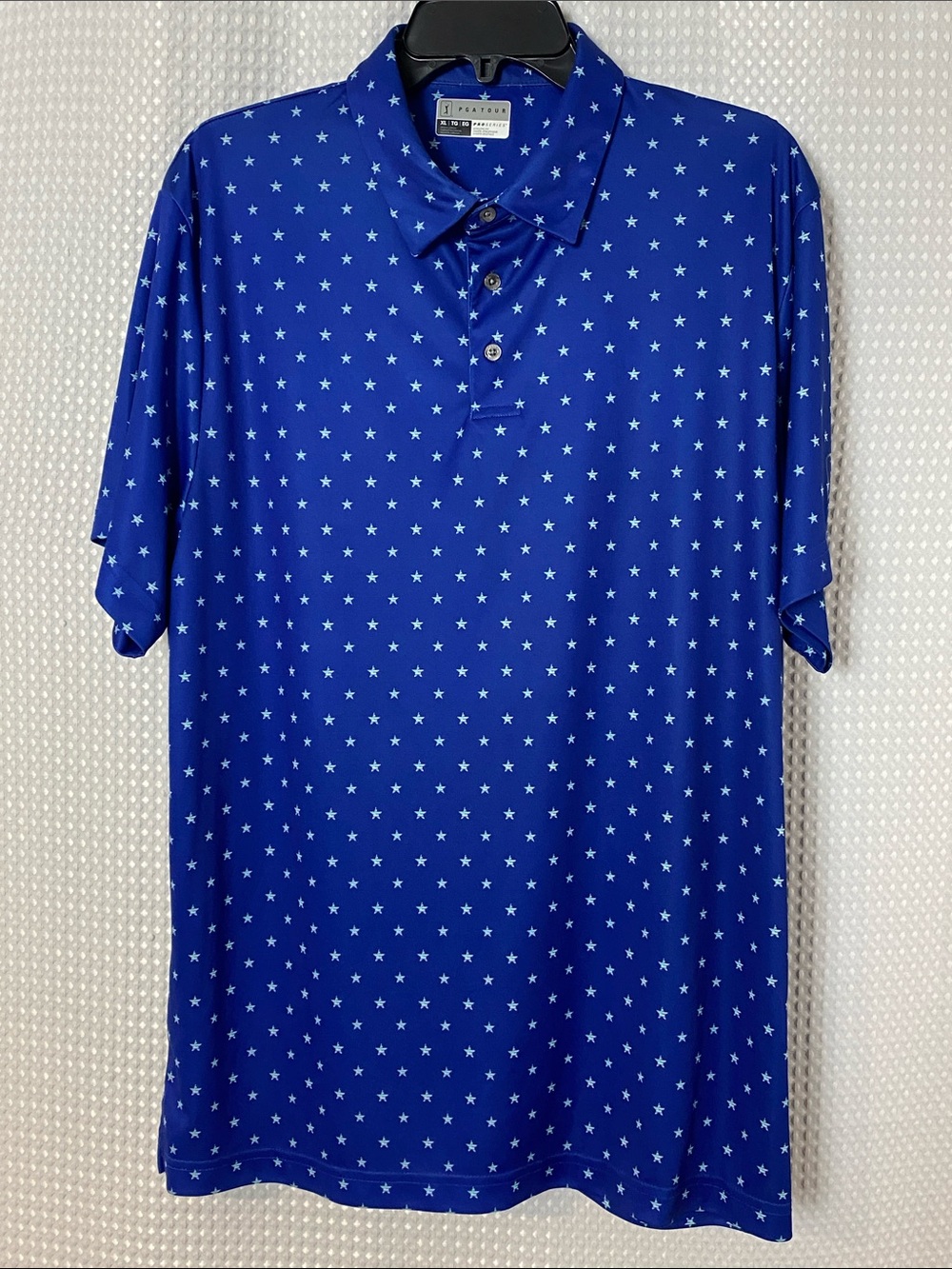 PGA Tour Pro Series Men’s Polo Shirt Blue Stars Print XL Golf Patriotic